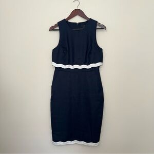 J. Crew Navy Blue Linen Sheath Dress with White Trim